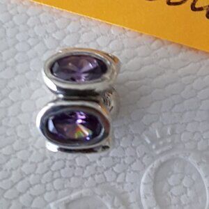 Vintage Pandora Amethyst Oval Lights Purple Charm Spacer Sterling Silver